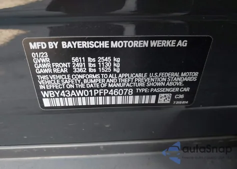 2023 BMW I4 Edrive35 z USA, uszkodzony, nr VIN WBY43AW01PFP46078
